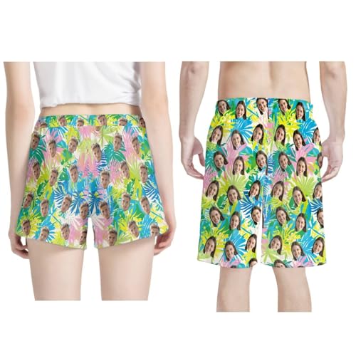Custom Women Men Funny Beach Shorts with Faces Tropical Floral Personalized Board Shorts for Beach Party Surfing2