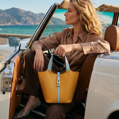Image of Tote Bag for Women Vegan Leather Bucket Purse for Women Top Handle Handbag Shoulder Bag with Detachable Small Purse