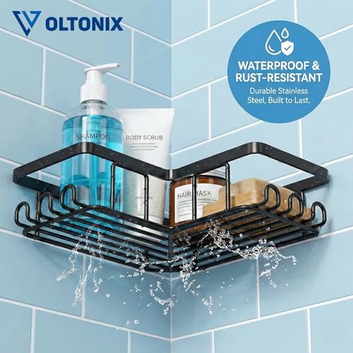 Image of Corner Shelf /Rack for BathroomWithout Drill Wall Metal Self Adhesive Bathroom Shelf /Shelf for Kitchen Corner Rack Wall Mounted Bathroom Fittings /Storage (12-Hook)