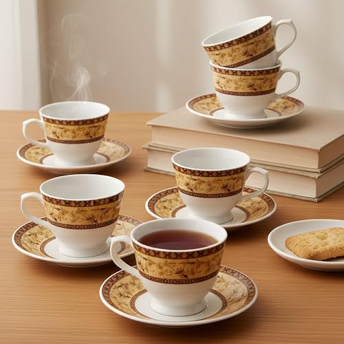 Image of U.P.C. Cup with Saucer Set of 12 Pcs | Tea /Coffee Cups | Ceramic | Microwave & Dishwasher Safe | Bone-Ash Free | Extra Strong | Super Light | Crockery Set Ideal for Daily (N-Cup white-34)