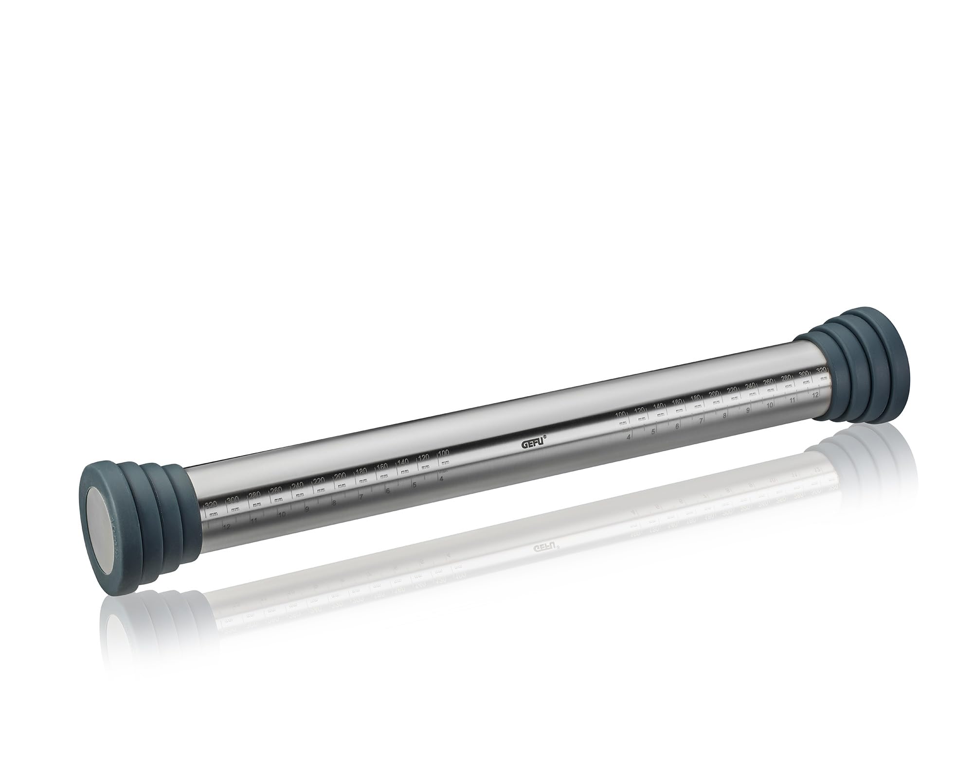 GEFU 2er Set Nudelholz REGO & Silikon Backmatte PAD - Edelstahl Teigroller | Einstellbare Dicke 0-10 mm, Antihaft-Silikonunterlage mit Skala, ideal für Pizza, Pasta und Kuchen, spülmaschinengeeignet