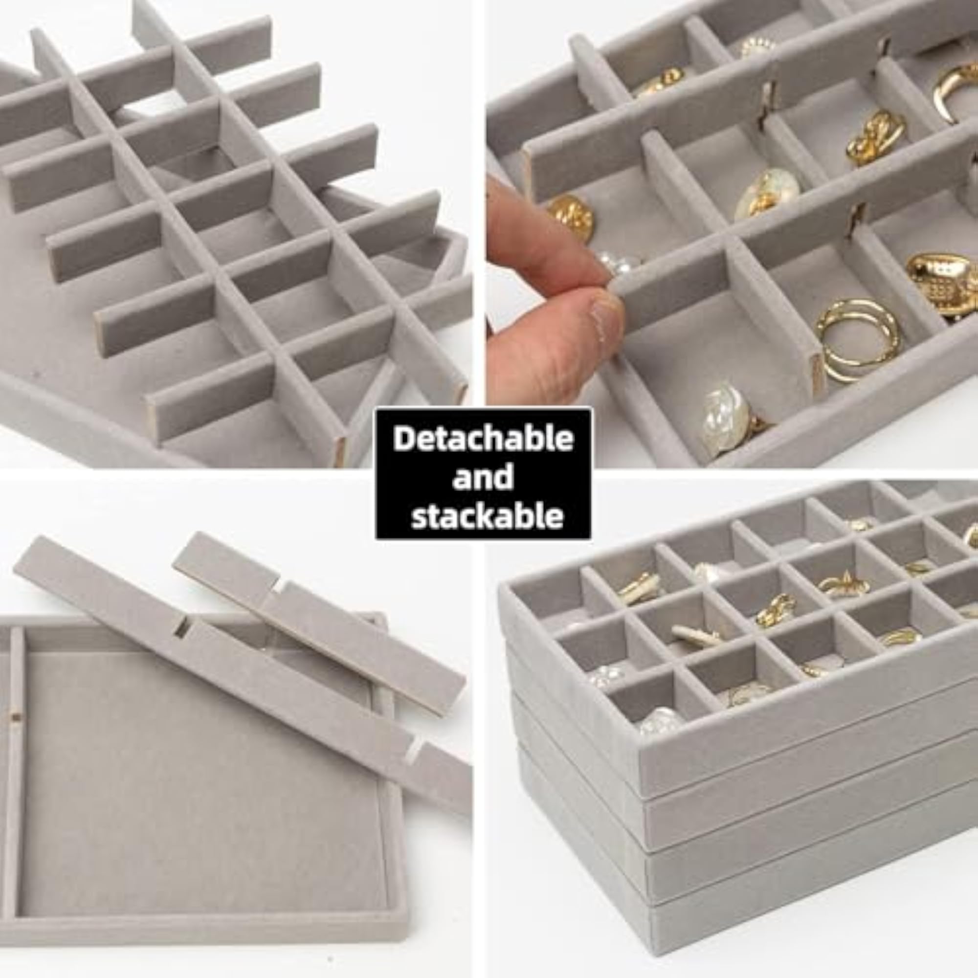 Stackable Velvet Jewellery Trays Organizer Set of 2