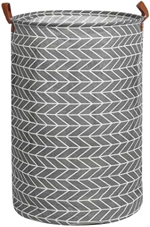 ALINK 22-Inch Large Tall Laundry Basket with Durable Leather Handle, 88L Collapsible Pop-Up Laundry Hampers, Waterproof Round Oxford Cloth Storage Sorter Bin, for Bedroom, Bathrooms, Toys and Dirty