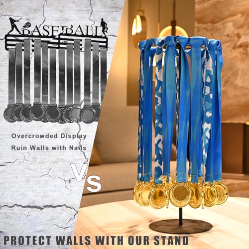 Image of Medal Hanger Display Rotating | Wall-Safe Tabletop Running Medal Stand Holds 45+ Race Medals | Heavy-Duty Metal Base with Quick Assembly Rack | Perfect for Marathon & Sports Awards Display