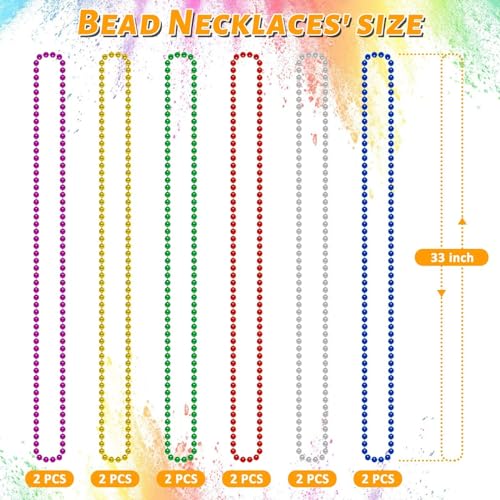 Image of EOBOH Mardi Gras Beads, 12PCS Bead Necklace Party Favors, Metallic 6 Kinds of 33 inch Beaded Necklaces Costumes Stuff, Festival Parade Throw Accessory Sets for Mardi Gras Celebrations Decorations