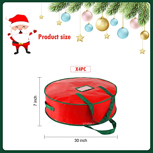 Shappy-4-Pieces-Wreath-Storage-Container-Bag-Round-Garland-Holiday-Container-Zippered-Xmas-Artificial-Wreath-Container-with-Handle-for-Christmas-Tree-Red30-x-7-Inches