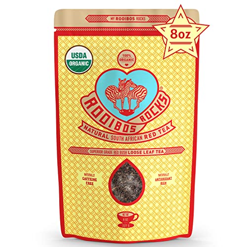 Naturally Sweet Organic Rooibos Tea - 8 oz Premium Loose Leaf Rooibos Tea – Caffeine-Free and Sugar Free Red Rooibos Tea Organic – Low-Tannin and Antioxidant-Rich Rooibos Tea Loose Leaf
