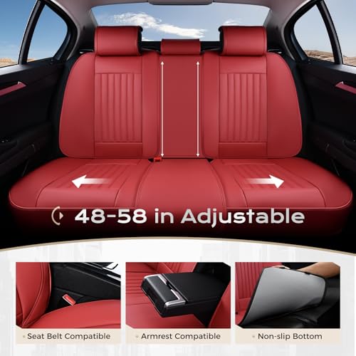 Coverado Car Seat Covers Full Set, Seat Covers for Cars, Car Seat Cover, Car Seat Protector, Leather Car Seat Cushion, Waterproof Car Seat Covers Front Seats and Back Fit for Most Cars(Red) by Coverado - Used condition - Image 7