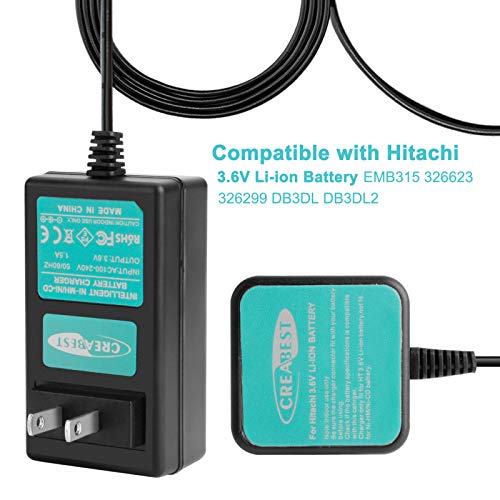 Creabest 3.6V Battery Charger Compatible with Hitachi EBM315 326263 326299 DB3DL DB3DL2 Lithium-ion Batteries