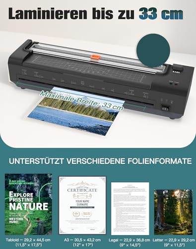 OidoZac A3 Laminiergerät mit 20 Laminierfolien – Heiß und Kalt Foliergerät für A3 A4 A5 A6 mit Papierschneider und Eckenabrunder für Büro, Schule, Geschäft und Zuhause, Schwarz