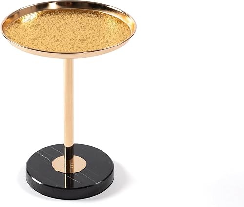 Miniatura 4 de Pequeña mesa auxiliar redonda dorada para beber, té, café, Martini, con acento decorativo de pedestal de mármol natural