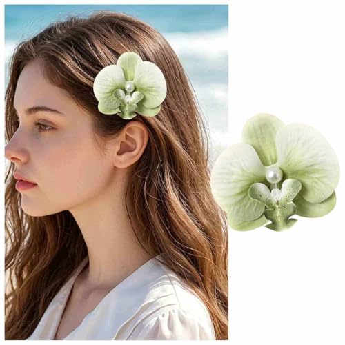 Enautoabs Barrette Fleur D'orchidée Bohémienne Papillon Barrette Fleur D'orchidée Verte Barrettes Hawaïenne Tropicale Phalaenopsis Accessoires De(vert)
