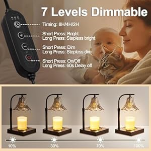 Candle Warmer Lamp Candle Lamp with Timer 248h Adjustable Height Dimmable Birthday Bedroom Living Room Home Decor Safe Wax Melt Warmer for Scented Wax with 2 Bulbs Black