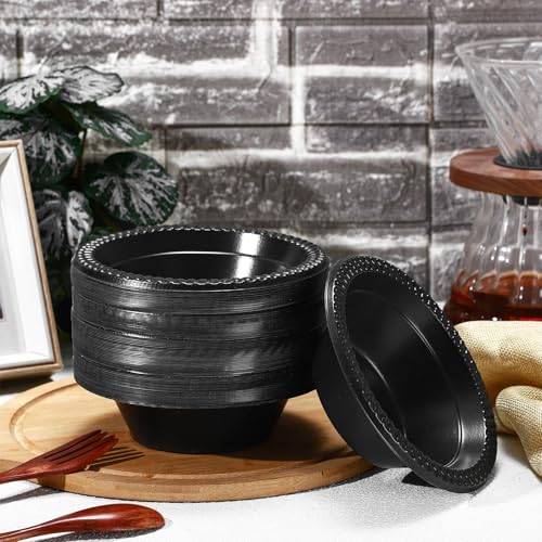 Image of Lallisa 100 Pcs 12oz Black Disposable Plastic Bowls Halloween Party | Serving Bowls for Dessert Ice Cream Snack Salad Soup, Textured Design Prevents Slip, For Party Favor Picnic Catering