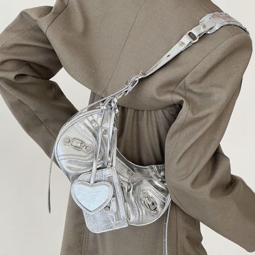 Y2K Punk Shoulder Bag for Women Handbag Shoulder Purse with Rivet Leather Crossbody Bag Fof Lady4