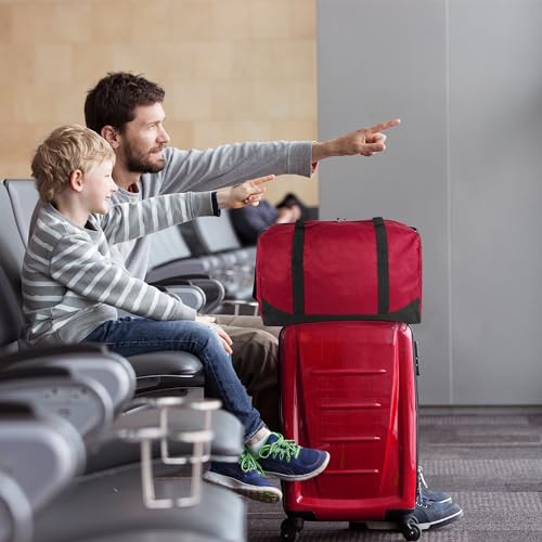 Image of 30 Liter, 17 Inch Canvas Duffle Bags for Men and Women - Travel Weekender Overnight Carry-On Shoulder Duffel Tote Bags, Red, 17 inches x 10 inches x 10 inches