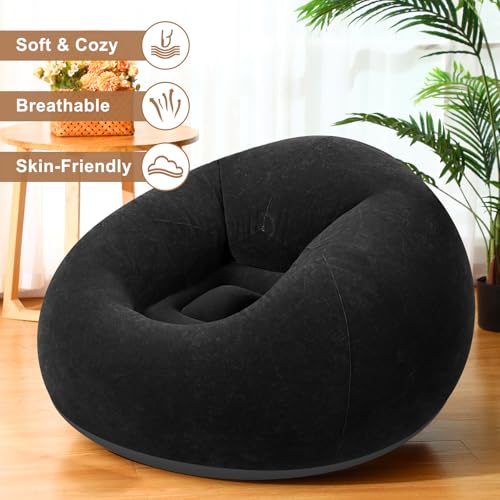 Image of Realspring 9 Pcs Inflatable Bean Bag Chair, Air Pump,Black | Electric Pump for Inflation, Foldable Blow up Chairs for Outdoor Movie Seating, Portable Sofa for Adults Camping