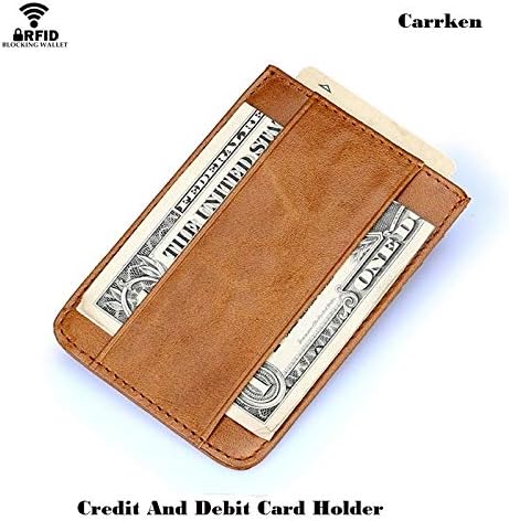 Antitheft New Men Women Leather Credit Debit Card Holder Anti Protect Blocking RFID Wallet Portable ID Card Holder Travel Metal Case CX36 Brown