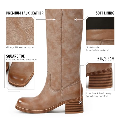 Image of Adolilove Mid Calf Boots for Women Chunky Block Low Heel Square Toe Comfortable Casual Trendy Stylish Boots