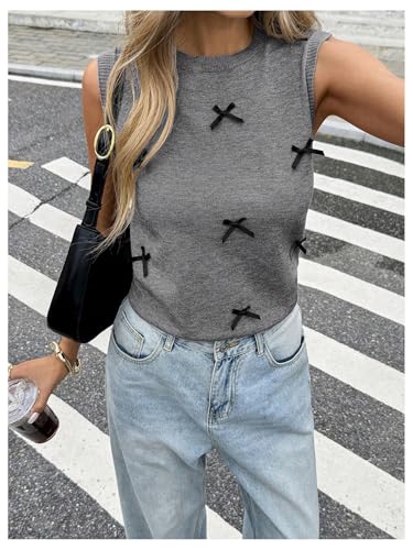 MakeMeChic Women's Bow Sweater Vest Crew Neck Sleeveless Y2k Preppy Pullover Knit Tank Tops2
