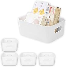 Soft Material Storage Basket Set of 5 Stackable Storage Case Storage Box (M, White)