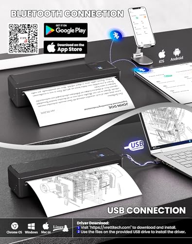 Image of vretti P83 Mobile Printer A4, Portable Thermal Printer A4 for Travel, Bluetooth Connection for Smartphones, Compatible with Android /iOS, Travel Printer for Home, Learning