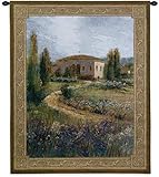 Morning in Spain | Woven Tapestry Wall Art Hanging | Spanish Villa Path on Lavender Meadow Landscape | 100% Cotton USA Size 53x40