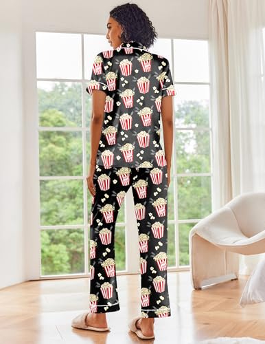 Image of Ekouaer 2 Piece Satin Short Sleeve Pajamas Set Button Down Sleepwear | Soft Pjs Set Classic Loungewear for Wedding, Party, Home, Daily Wear, Date Nights
