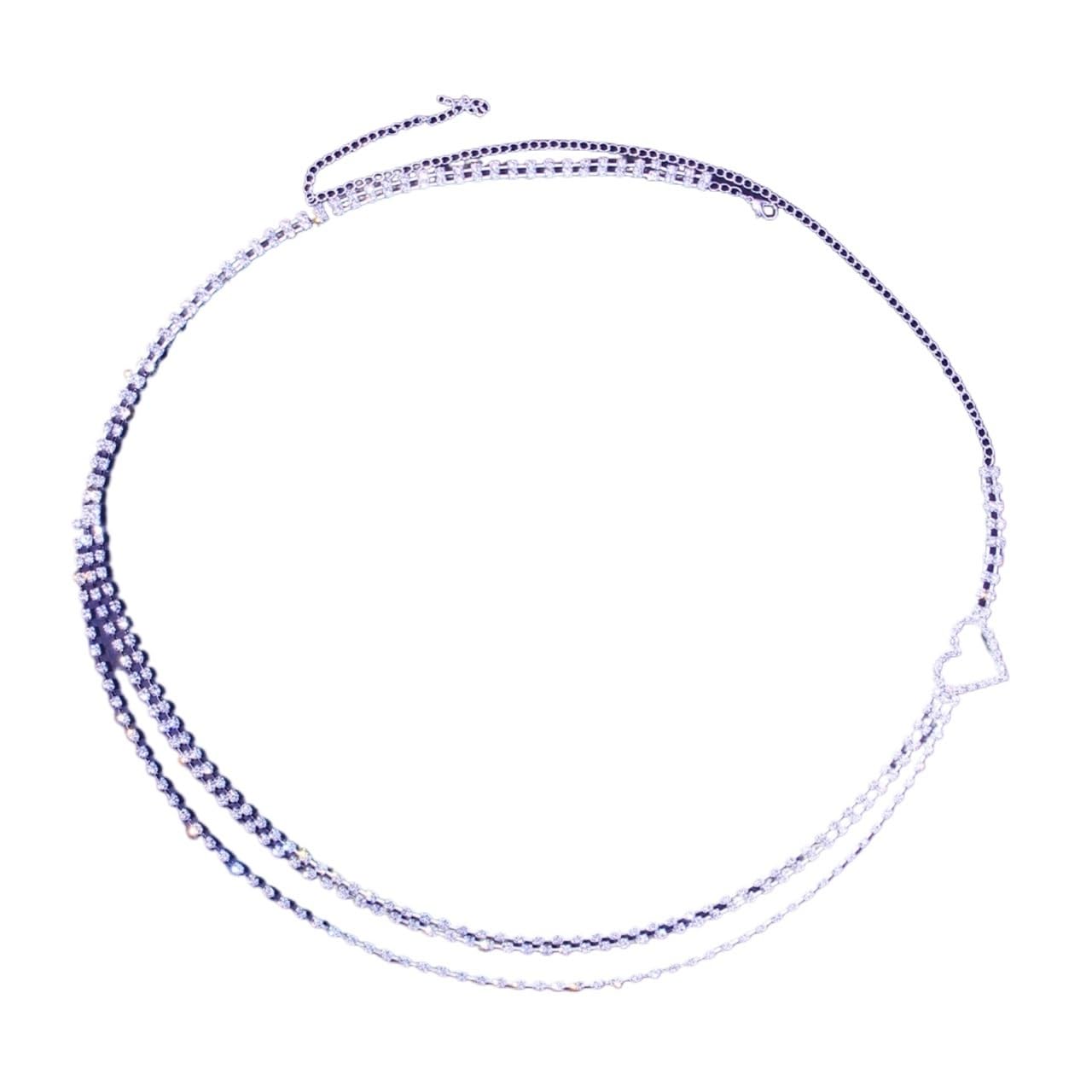 KLXSIVU Rhinestone Heart Waist Chain Belt Body For Women Charming Multilayer Belly Jewelry