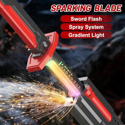 Image of 31.5 inch Spark Sword for Kids and Adults, Led Light Up Sword with Sparks, Sound & Fog, Type-C Rechargeable, Sparking Sword for Anime Cosplay Red