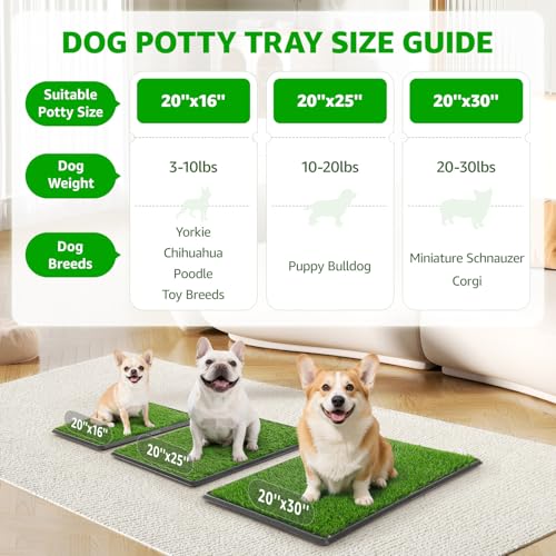 Image of Portable Dog Grass Pad with Tray 20''x25'': Dog Litter Box with Artificial Grass Patch Bathroom Mat & Washable Pee Pad for Puppy Potty Training, Pet Loo Indoor Outdoor Use for Patio Balcony Apartment