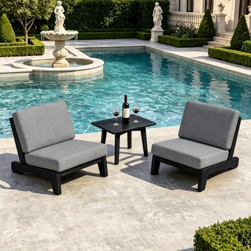 Image of Pia Ricoo 3 Piece Patio Bistro Set with Patio Chairs and Table, Heavy Duty Wood Patio Furniture Set, All-Weather Outdoor Chairs for Balcony, Deck, Poolside, Porch - Gray /Dark