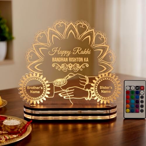 Image of lampees Raksha Bandhan 3D LED Lamp - Acrylic Night Light for Brother & Sister - Unique Rakhi Gift for Bhaiya, Bhabhi & Siblings with Multicolor Light