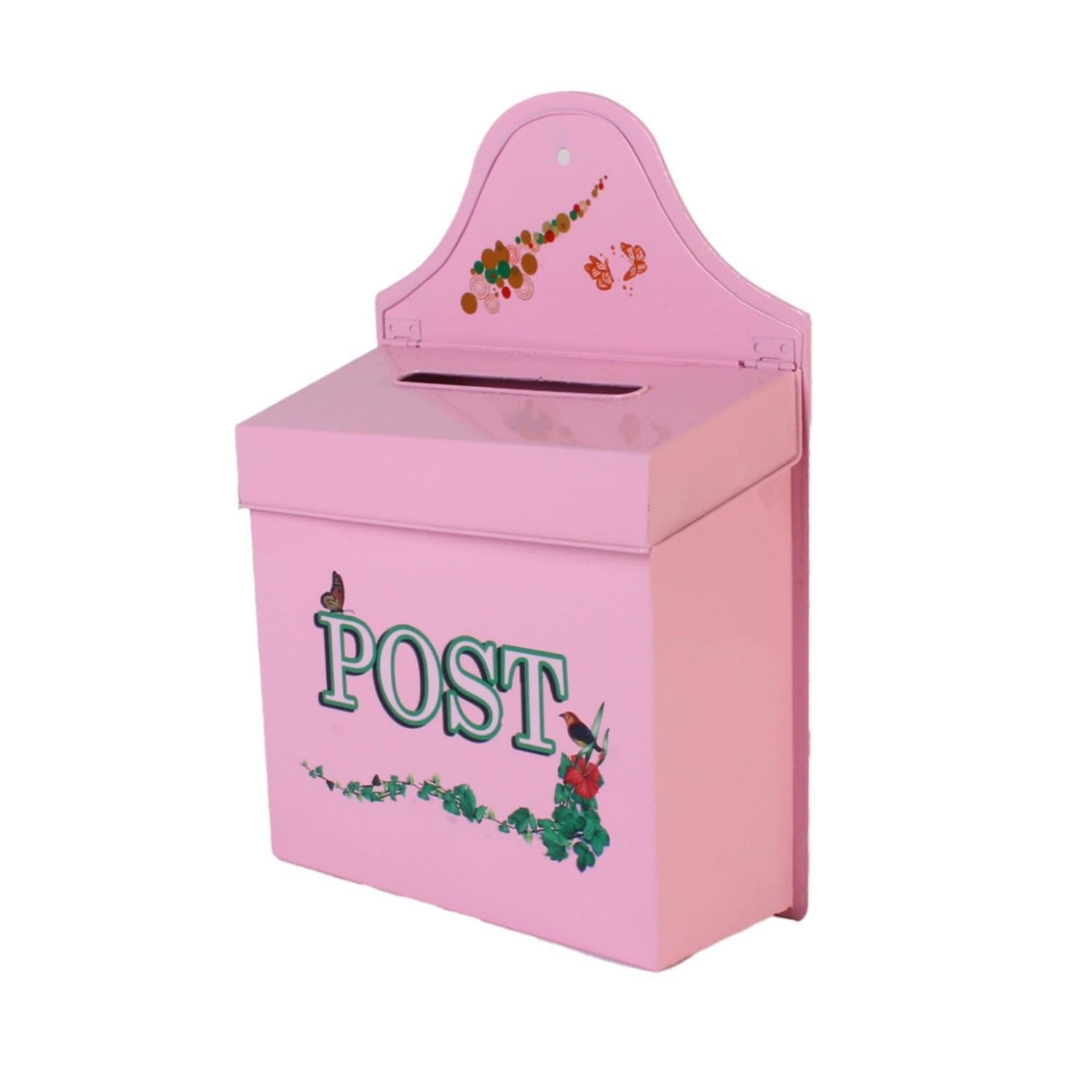Cottage-Style Wall-Mounted Mailbox with Lid Vintage Metal Mailbox with Hinged Lid Compact Letterbox Decorative for Homeowners, Porch, Entryway, Courtyard, Pink-image-17