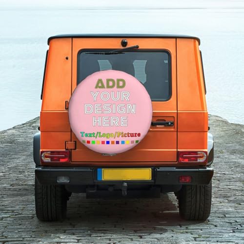 Image of Custom Spare Tire Cover with Logo Photo Text, Personalized Polyester Tire Covers Protectors for Trailer RV SUV and Many Vehicles, Pink