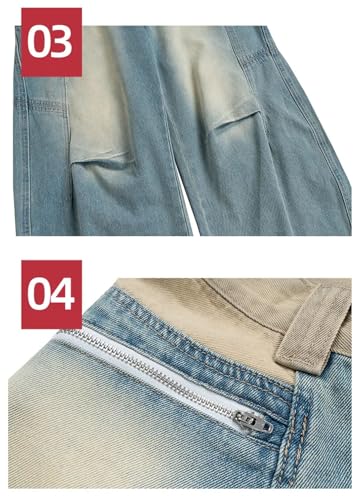 Men's Patchwork Baggy Jeans Vintage Wide Leg Denim Pants Designer Loose Jeans3