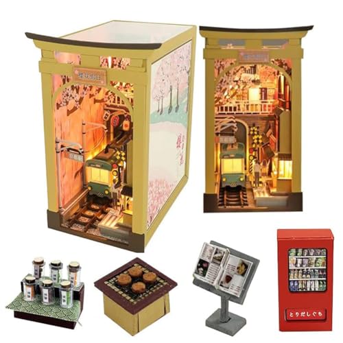 TOPBSFARNY 3D Wooden Book Stand Puzzle DIY Dollhouse Wood Bookends Book Nook Model Building Kit with...