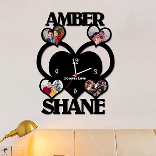 Miniatura 2 de AIFLM Reloj de madera personalizado con imagen de texto grabada con foto, relojes personalizados para paredes, reloj de fotos personalizado, regalo