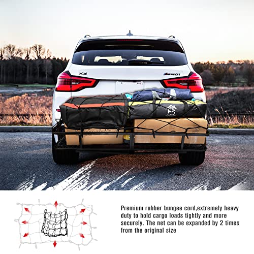 Fieryred Hitch Cargo Carrier 60" X 20" X 7", 500 Lbs Capacity Foldable Trailer Hitch Mount Cargo Basket With Net & Hitch Stabilizer, Fit 2" Receiver For Suv, Truck, Car #TOP2