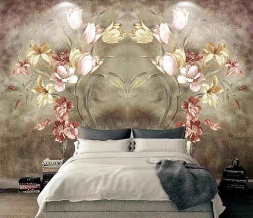 Decoración Mural Moderna 3D Dormitorio Planta De Flores Frescas Sala De Estar Dormitorio Fondo De Arte Papel Tapiz-300Cm×210Cm