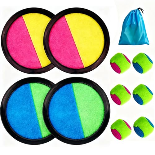 Toss and Catch Ball Set Outdoor Toys Catch Garden Games 4 Paddles 6 Sticky Ball Beach Toys for Kids 7-12 Portable Lawn Camping Games for Adults Family