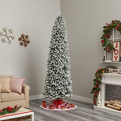 9Ft. Slim Flocked Montreal Fir Artificial Christmas Tree With 600 Warm White Led Lights And 1860 Bendable Branches #TOP4