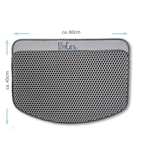 Littycat Katzenstreumatte abgerundet Katzenklo Matte Unterleger in der Größe 60x45cm, zweilagig, wasserdicht, weiche EVA-Matte mit Bienenwaben-Design, Anti-Rutsch, ideal für Katzenklos