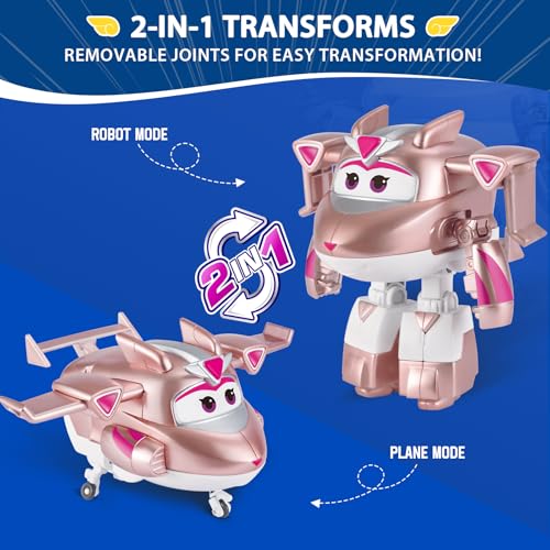 Super Wings Transformable Toys Playset, 5 in Golden Boy and Golden Girl Airplane Transforming Figures Toys Set, 2 in 1 Mode Rescue Bots Toy for 3-5 Year Old Boys Girls Toy for Toddlers Kids Age 3-5