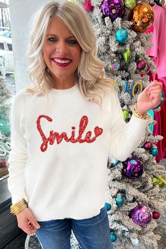 Image of LEMAFER Women 2026 Merry Christmas Round Neck Sequin Letters Sweater Casual Solid Slogan Long Sleeve Pullover Sweatshirt Tops