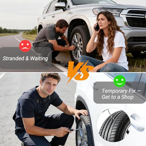 Image of 21 PCS Tire Repair Rubber Nail Kit, Premium Spiral Screw-in Tire Plugs with 2 Sizes, Emergency Roadside Flat Tire Fix Tool for Car Truck Motorcycle Tractor ATV SUV (20 PCS + 1PC Screwdriver)