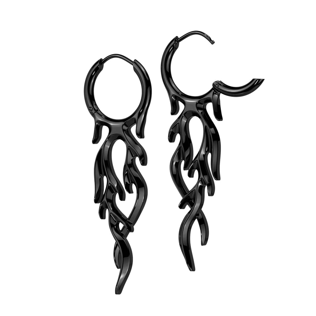 Pierced Owl 18GA 316L Stainless Steel Flame Hinged Hoop Dangling Earrings, Sold as a Pair