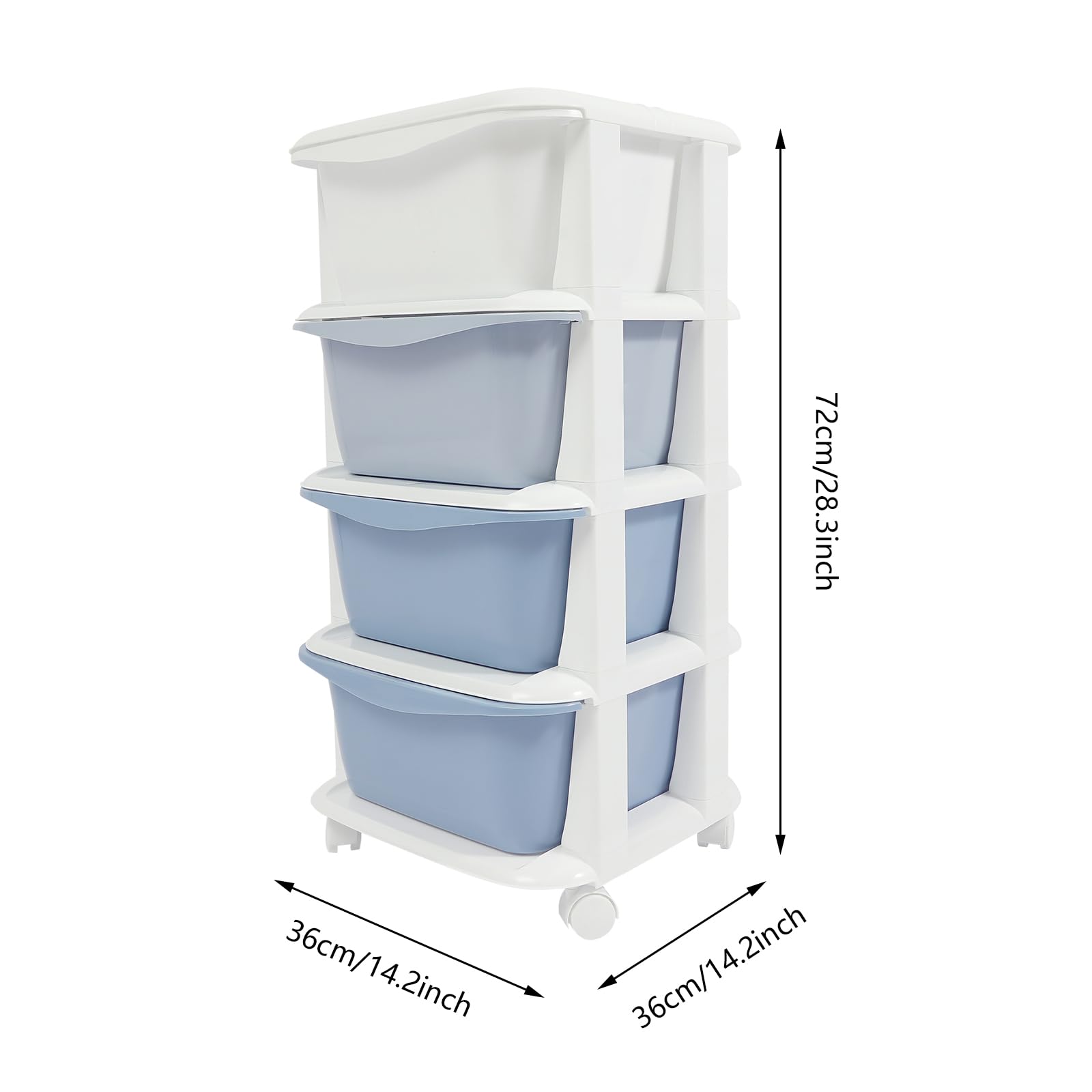 TITIDU 4 Tier Gradient Organizer Storage Box Blue Gradient with Wheels Pushable,Kids Storage Unit,Toy Organizer for Kids Bedroom Living Room for Boys Girls Toddlers, Blue