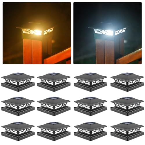 Image of VOLISUN 12Pack Solar Post Cap Lights, 2 Color Modes Deck Lights, Black