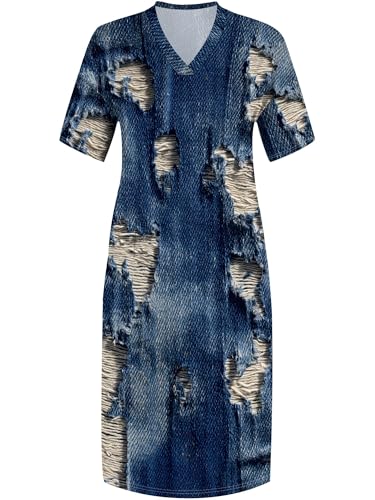 Image of SUZONANA Womens Plus Size Denim Print Maxi Dresses Casual Jean Look Dress